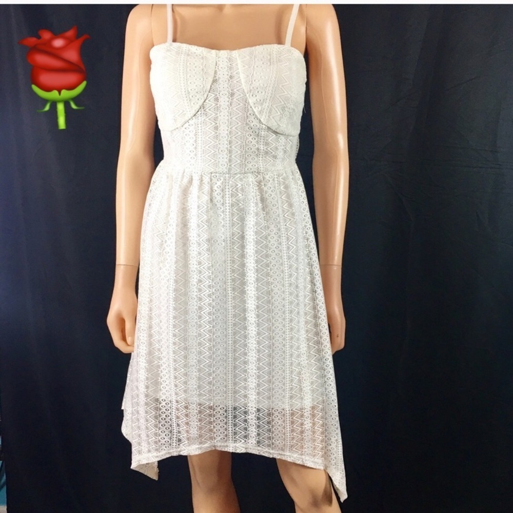 No Boundaries White Lace Asymmetrical Dress